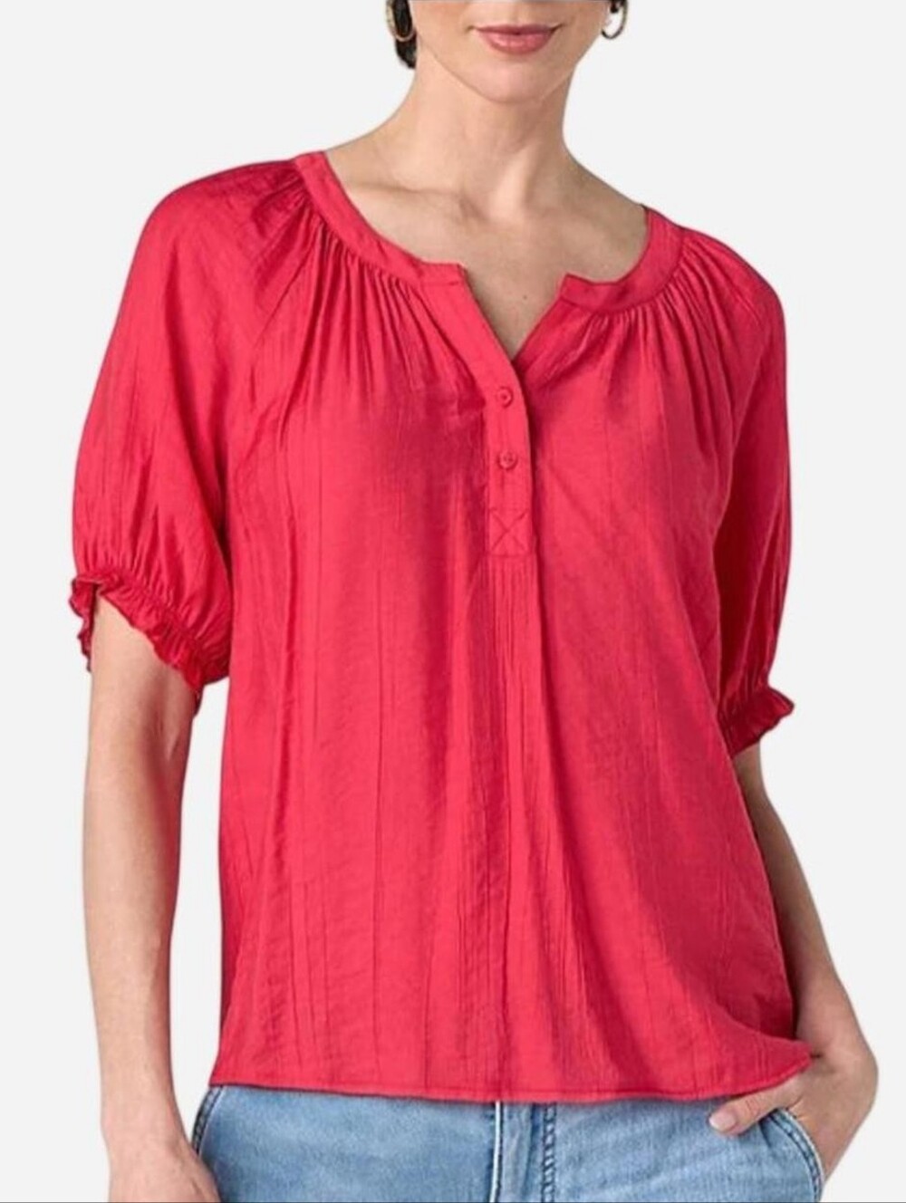 NWT Liverpool V-Neck Blouse in Cherry Red (M)